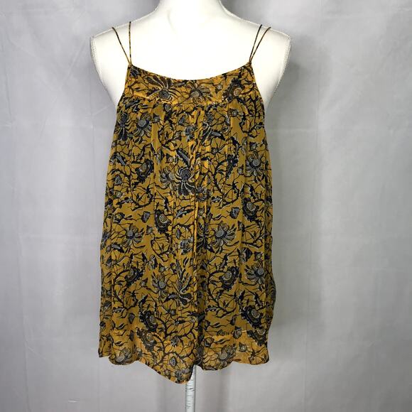 Isabel Marant Etoile yellow / blue silk abstract floral print hi-low tank top - Picture 3 of 10